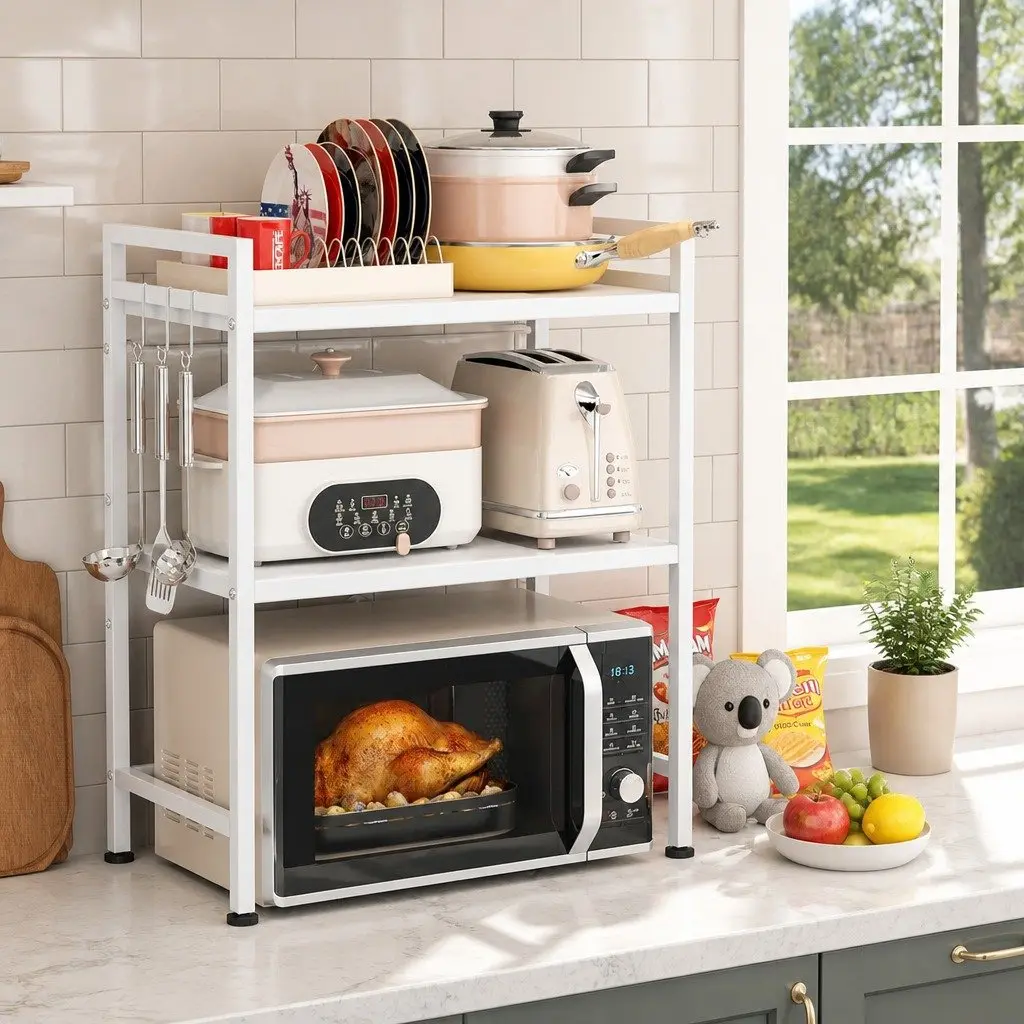 3-Tier Metal Kitchen Shelf Stand Adjustable Countertop Rack