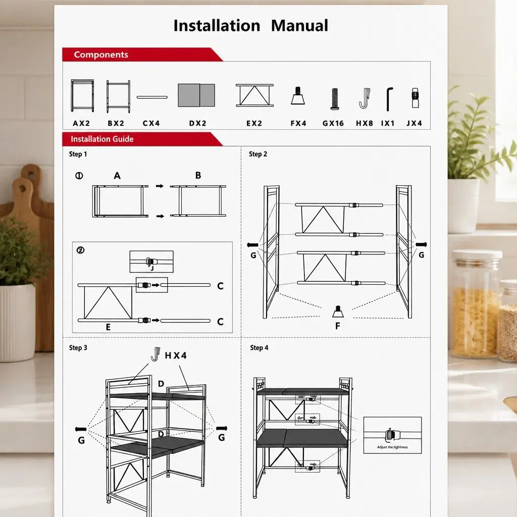 3-Tier Metal Kitchen Shelf Stand Adjustable Countertop Rack