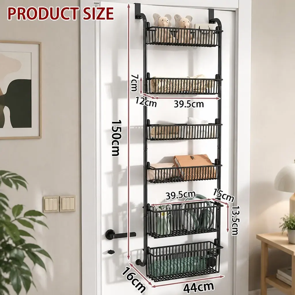 6-Tier Metal Over the Door Organizer White Pantry Rack Hanging Baskets