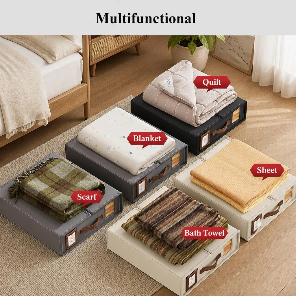 Storage Box Organizer Set of 8 with Clear Window Handle Black