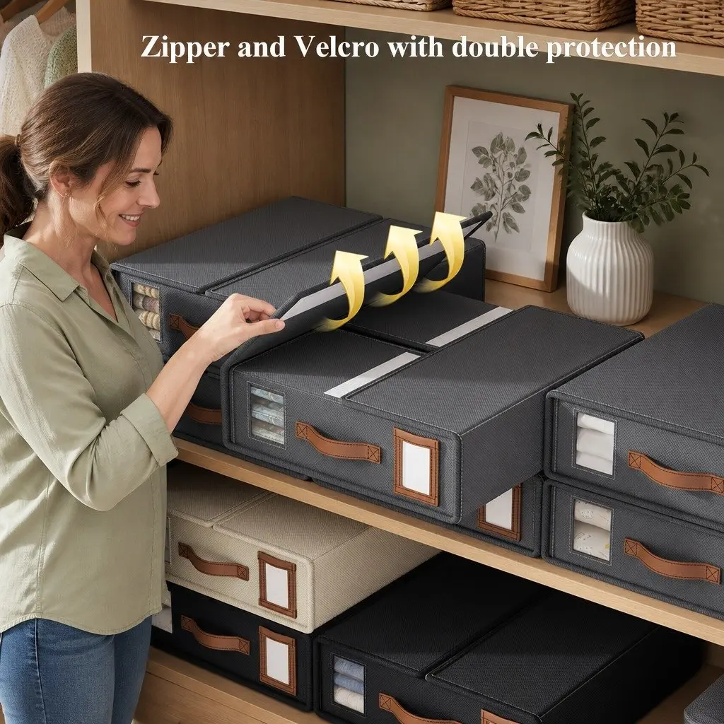 Storage Box Organizer Set of 8 with Clear Window Handle Black