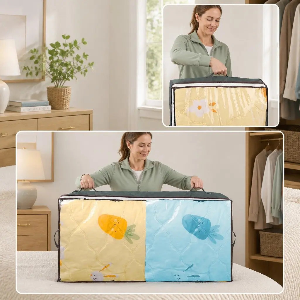Underbed Storage Bins Non-woven Fabric 90L Large Capacity 8 Pack Clear Top Window