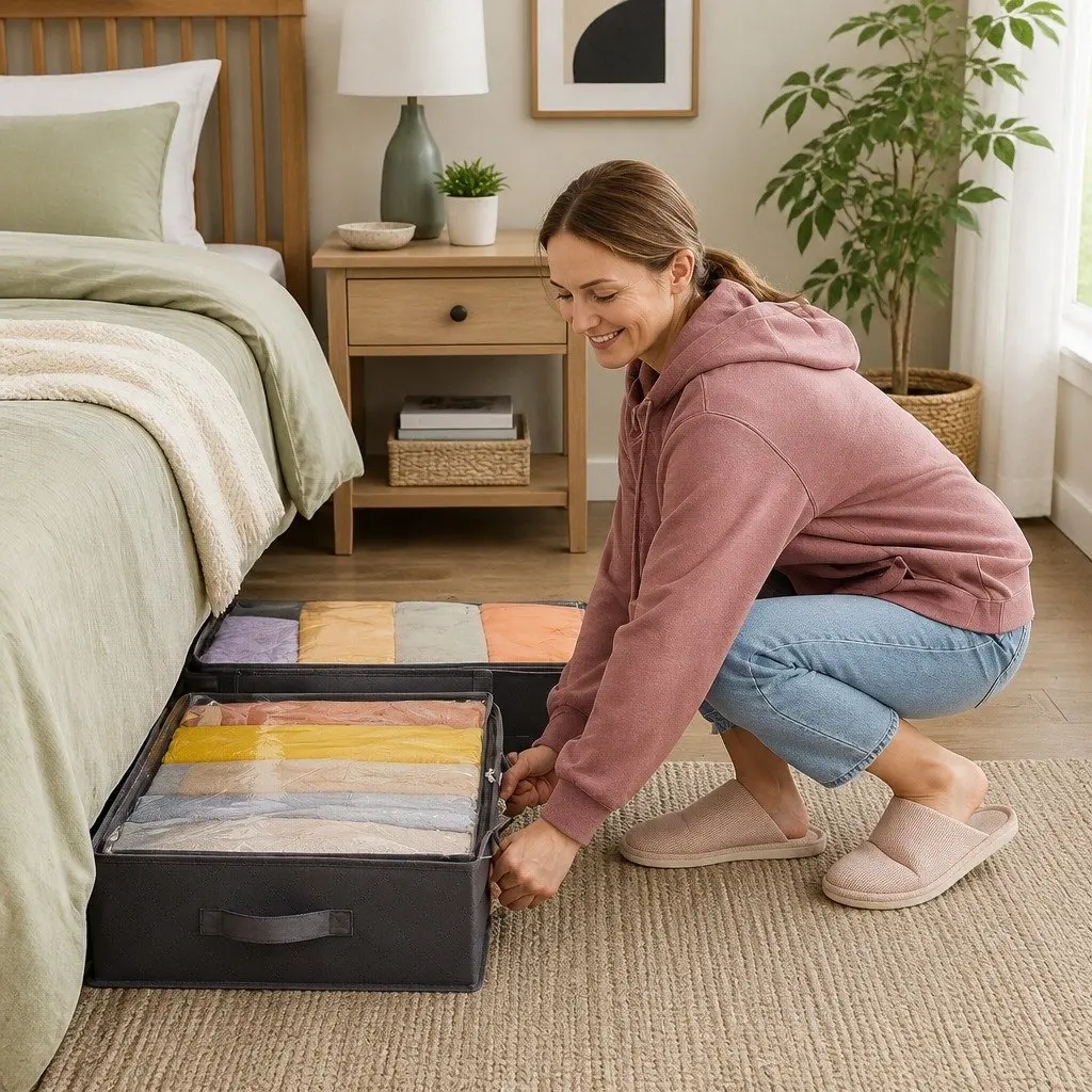 Underbed Storage Bins Non-woven Fabric 90L Large Capacity 8 Pack Clear Top Window