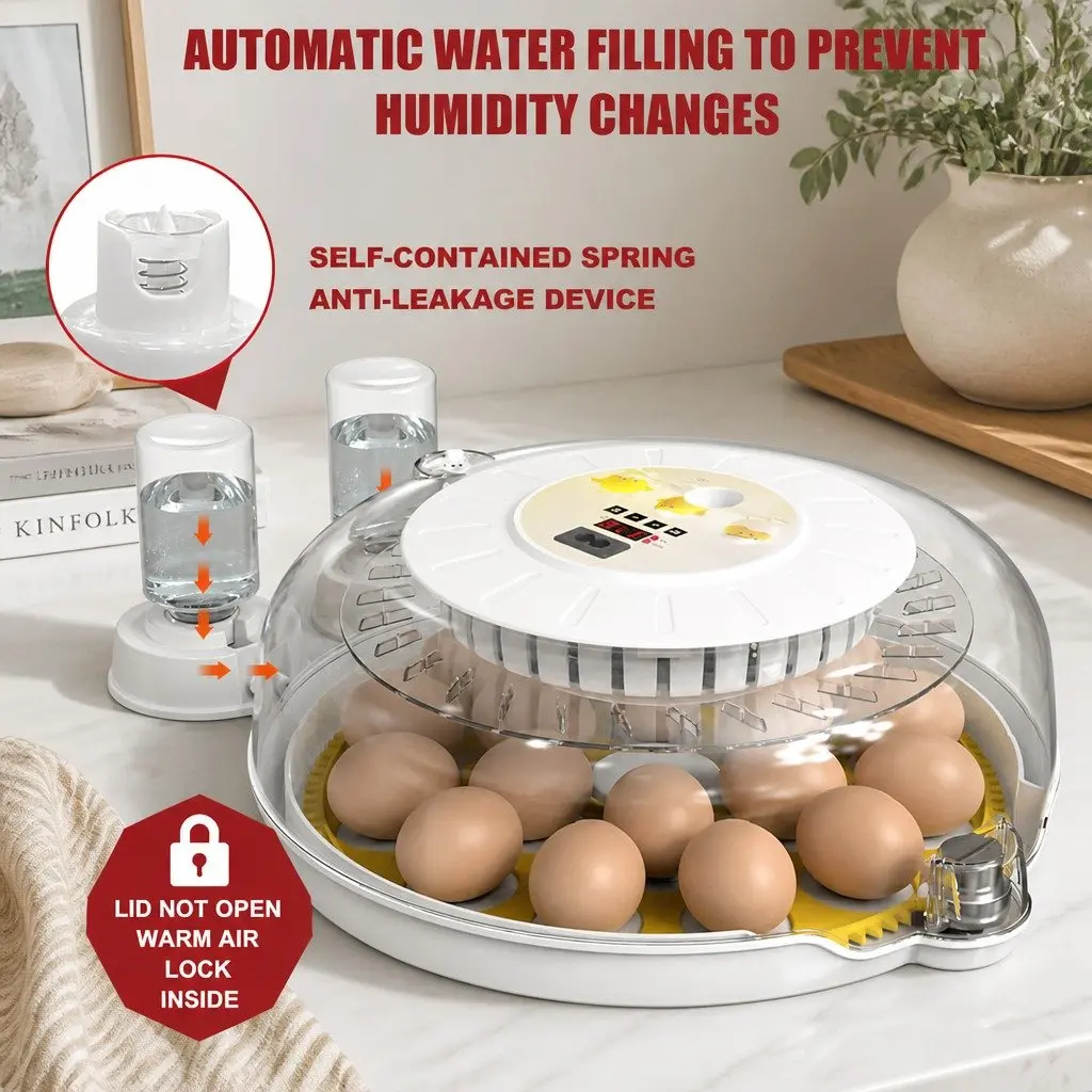 18 Egg Incubator Automatic Turning Digital LED Display Temperature Humidity Control 32cm x 15cm x 32cm