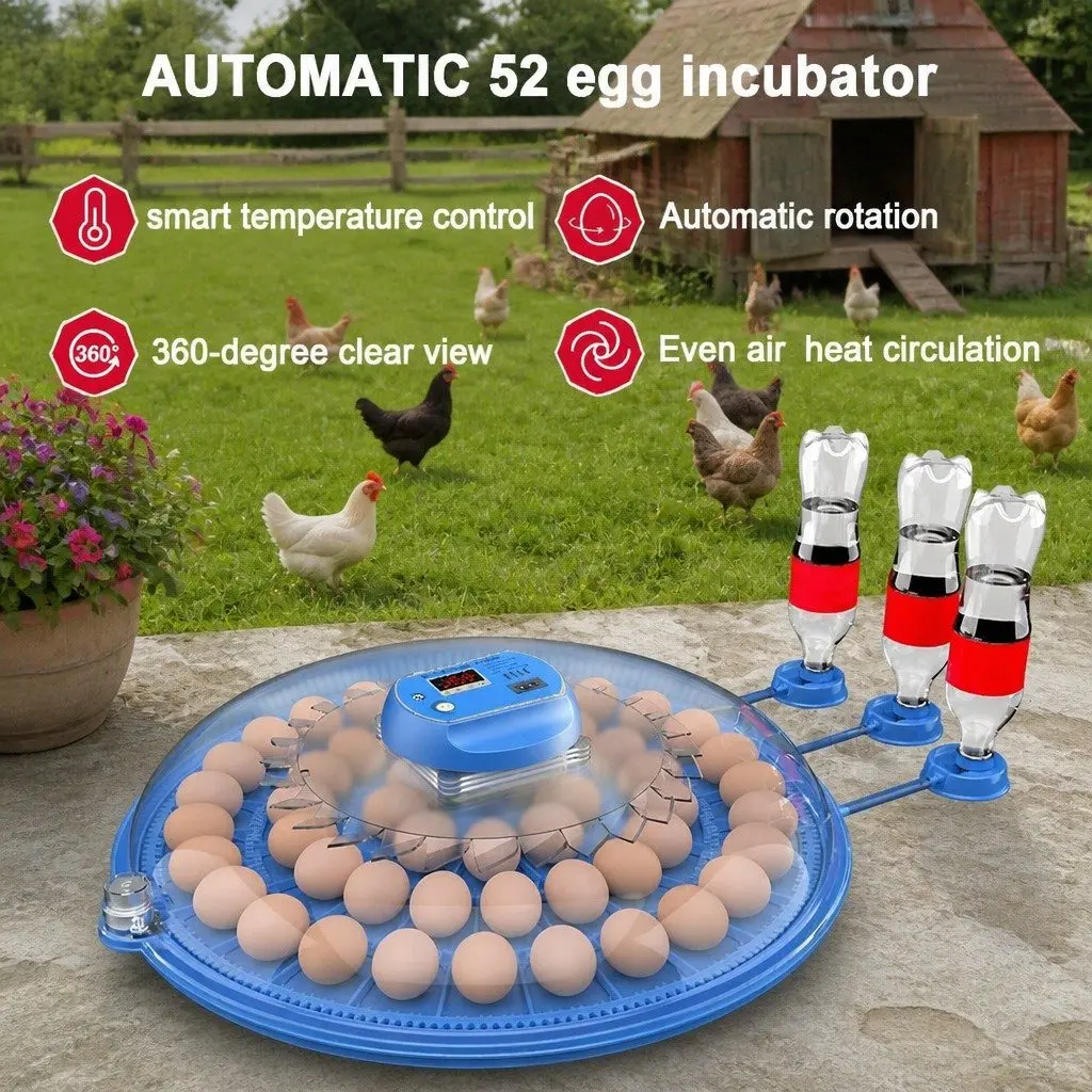 52 Capacity Egg Incubator LED Display Automatic Turning Digital Temperature Humidity Control