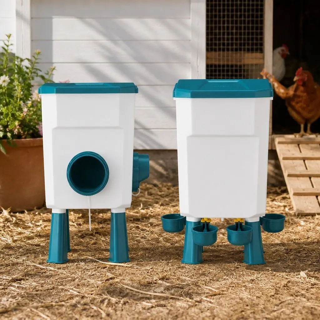 Automatic Chicken Feeder Waterer Set Gravity-fed 8KG Food 7L Water Capacity Blue