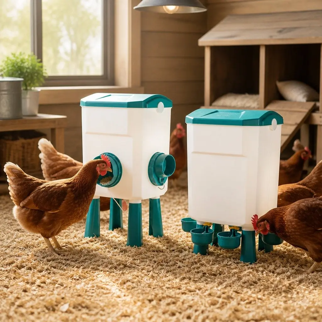 Automatic Chicken Feeder Waterer Set Gravity-fed 8KG Food 7L Water Capacity Blue
