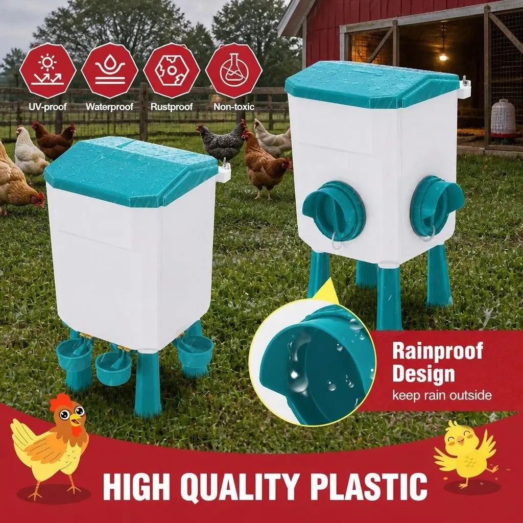 Automatic Chicken Feeder Waterer Set Gravity-fed 8KG Food 7L Water Capacity Blue