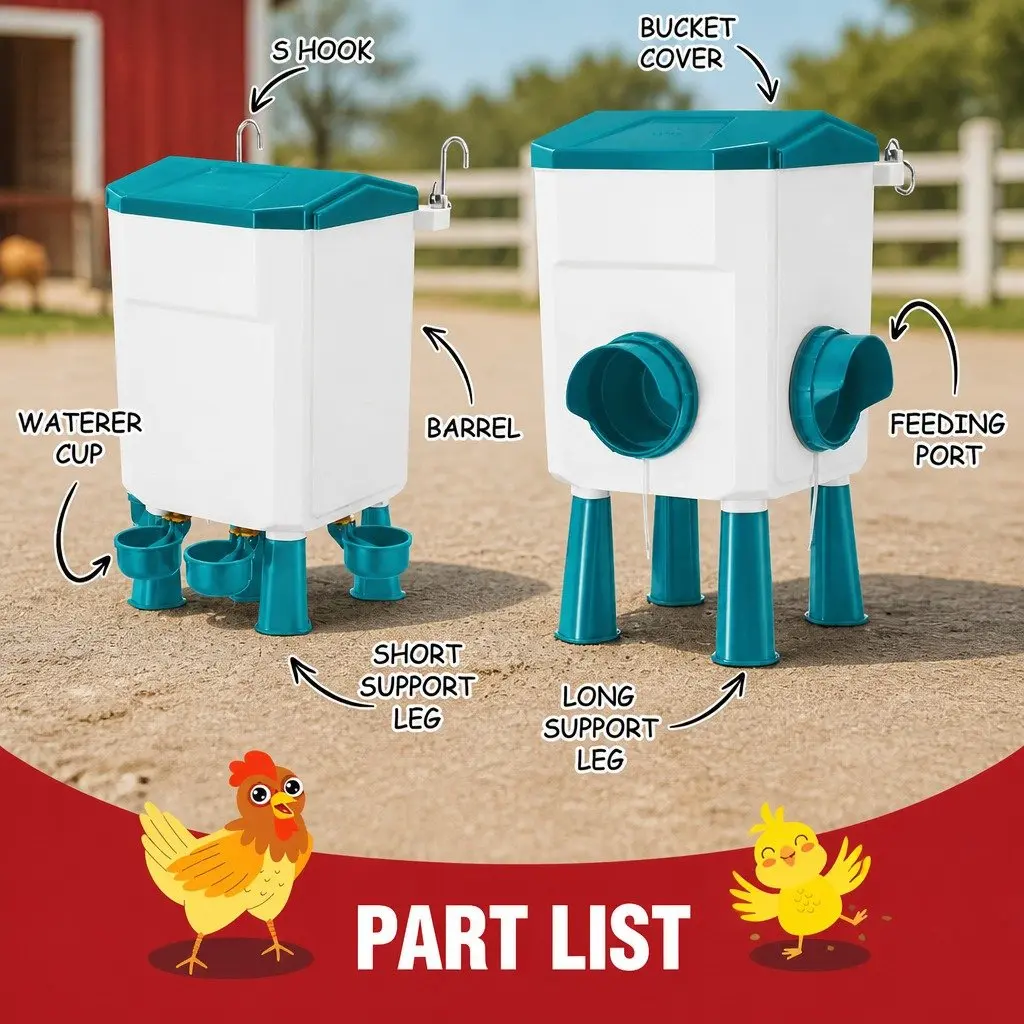 Automatic Chicken Feeder Waterer Set Gravity-fed 8KG Food 7L Water Capacity Blue