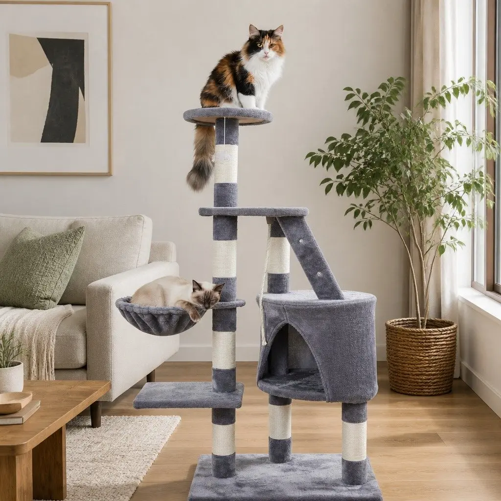 Cat Tree 120cm Indoor Cats Condo Hammock Plush Perch Scratching Posts Kittens