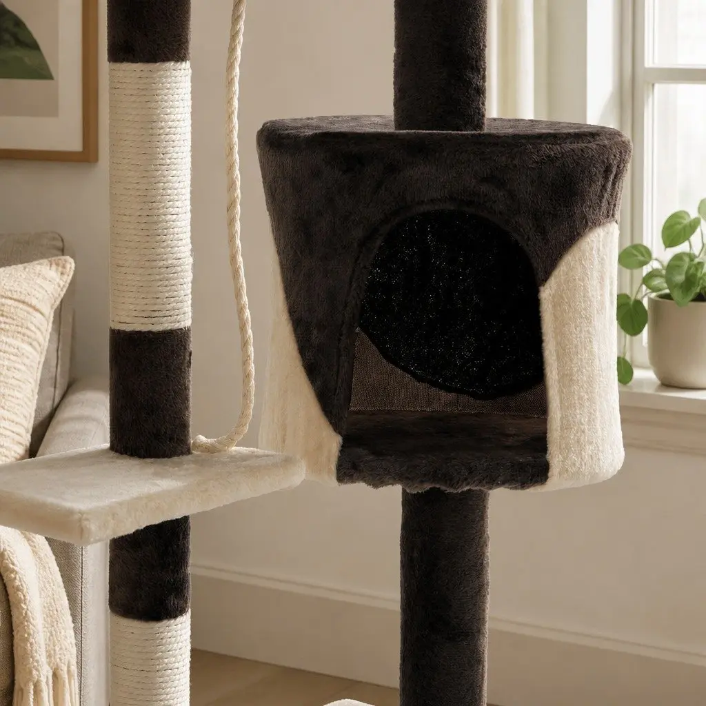 Cat Tree Plush Multi-Level 140cm Beige with Sisal Scratching Posts and Condo