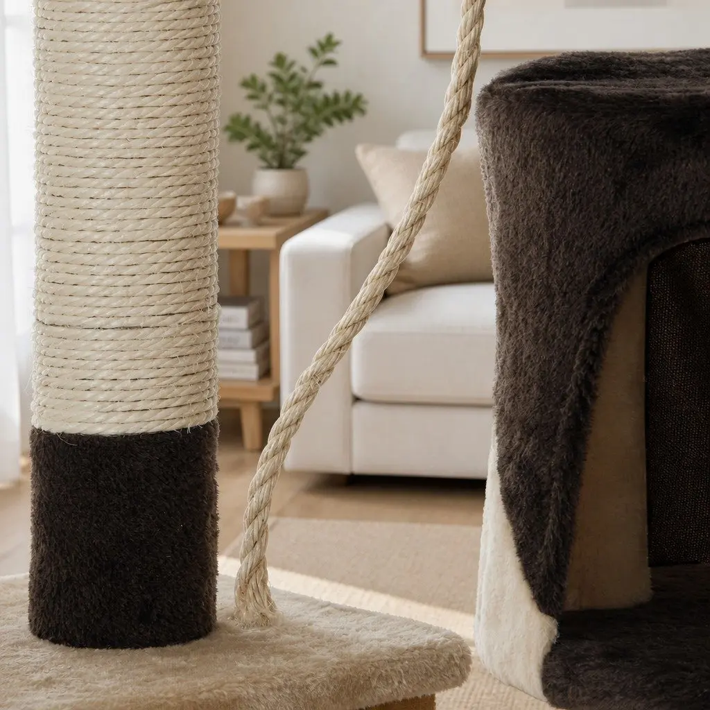 Cat Tree Plush Multi-Level 140cm Beige with Sisal Scratching Posts and Condo