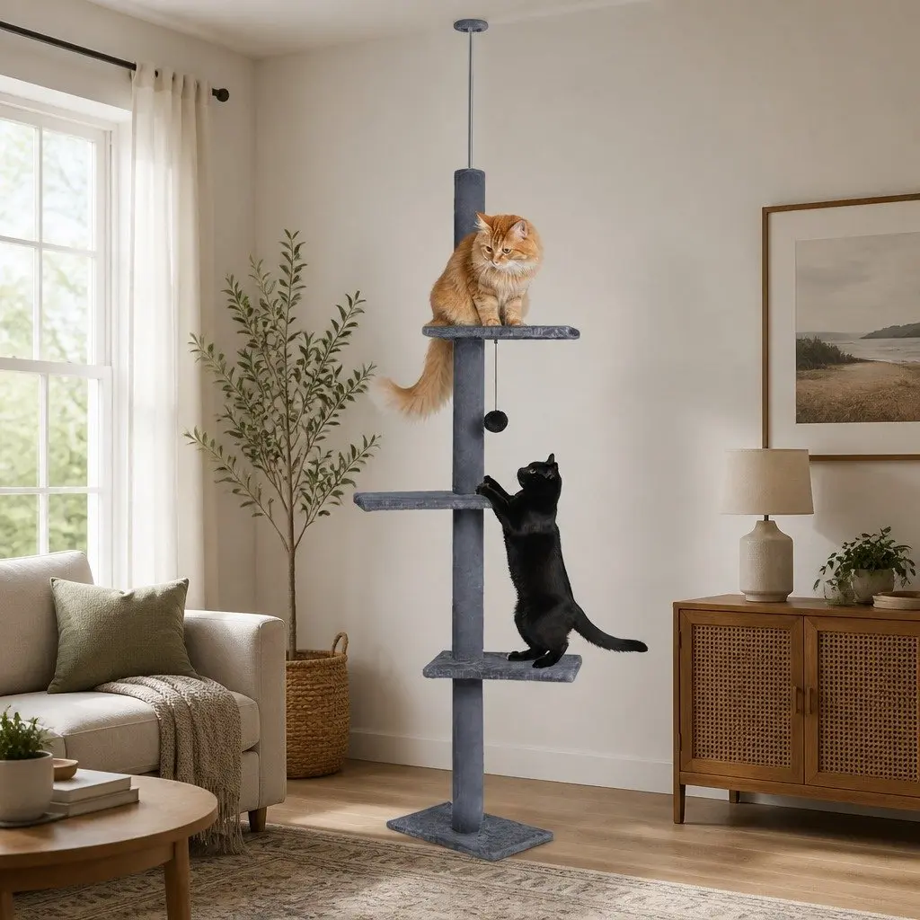 Cat Tree Tower Adjustable Height 230-286cm Indoor Grey