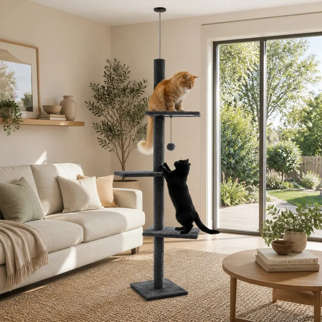Cat Tree Tower Adjustable Height 230-286cm Indoor Grey
