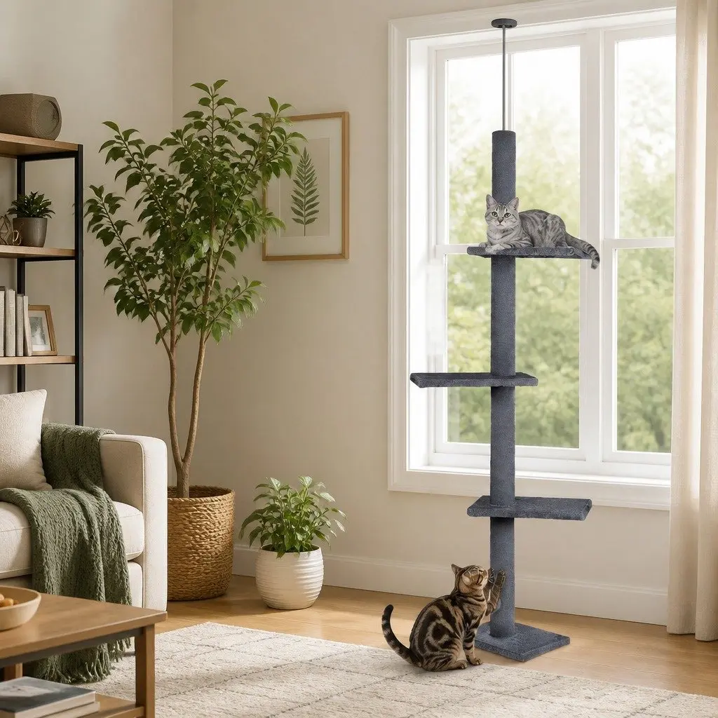 Cat Tree Tower Adjustable Height 230-286cm Indoor Grey