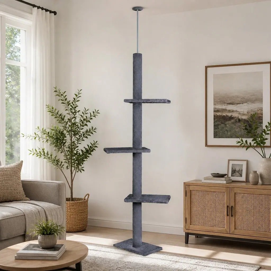 Cat Tree Tower Adjustable Height 230-286cm Indoor Grey