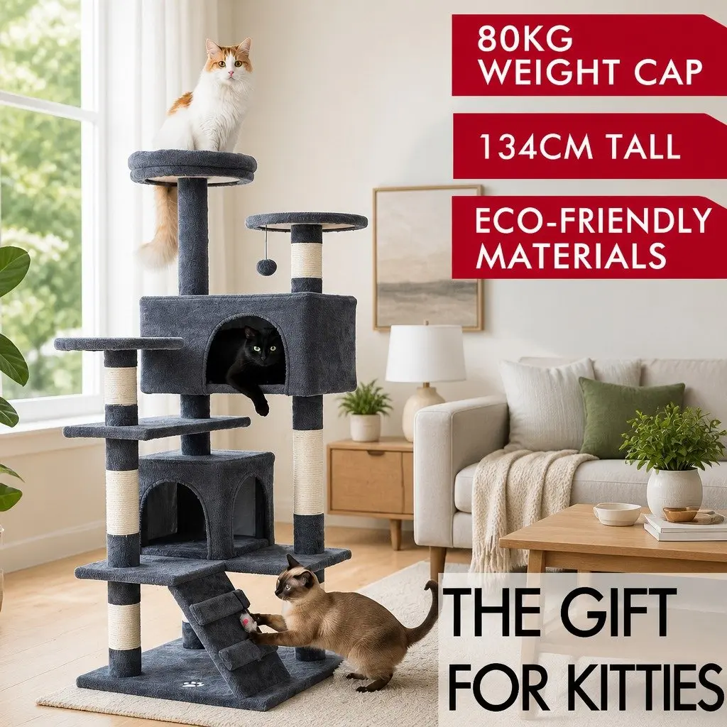 Cat Tree Tower Plush Multi-Level 180cm Dark Grey