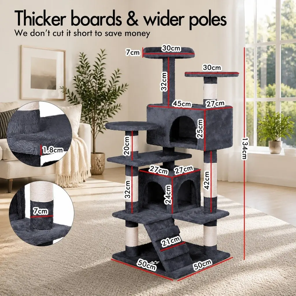 Cat Tree Tower Plush Multi-Level 180cm Dark Grey