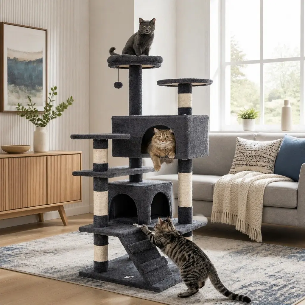 Cat Tree Tower Plush Multi-Level 180cm Dark Grey