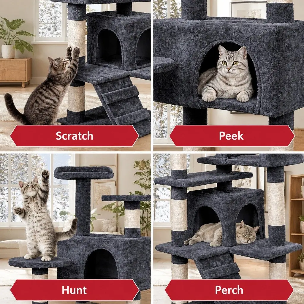 Cat Tree Tower Plush Multi-Level 180cm Dark Grey