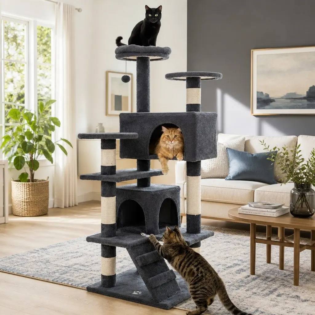 Cat Tree Tower Plush Multi-Level 180cm Dark Grey