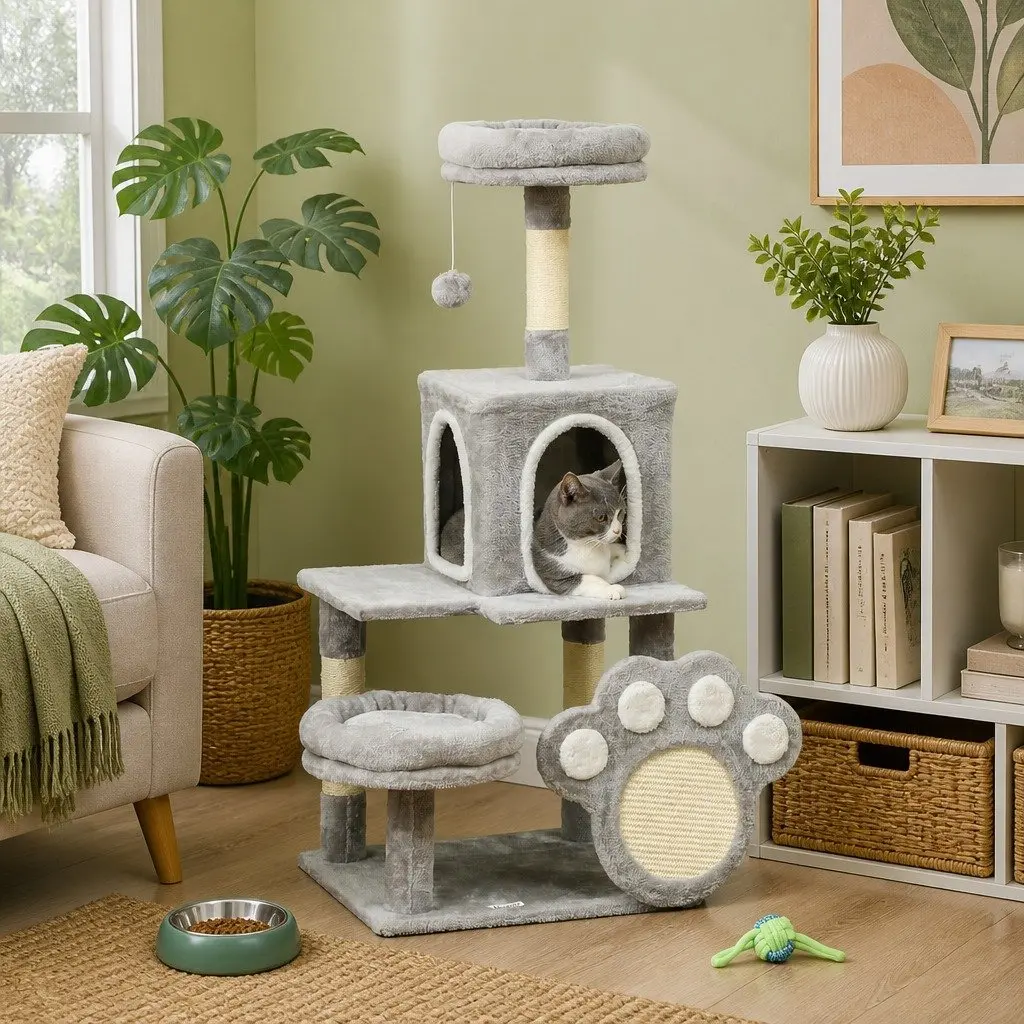 Cat Tree Tower Multi-Level Plush Condo 48 x 110 x 40 cm