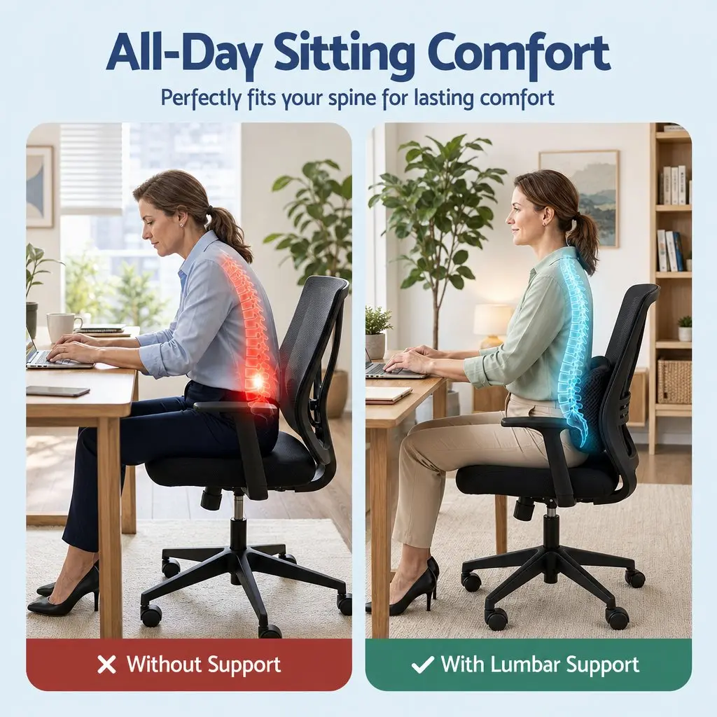Lumbar Support Pillow Ergonomic Memory Foam Office Chair Car Seat Back Cushion