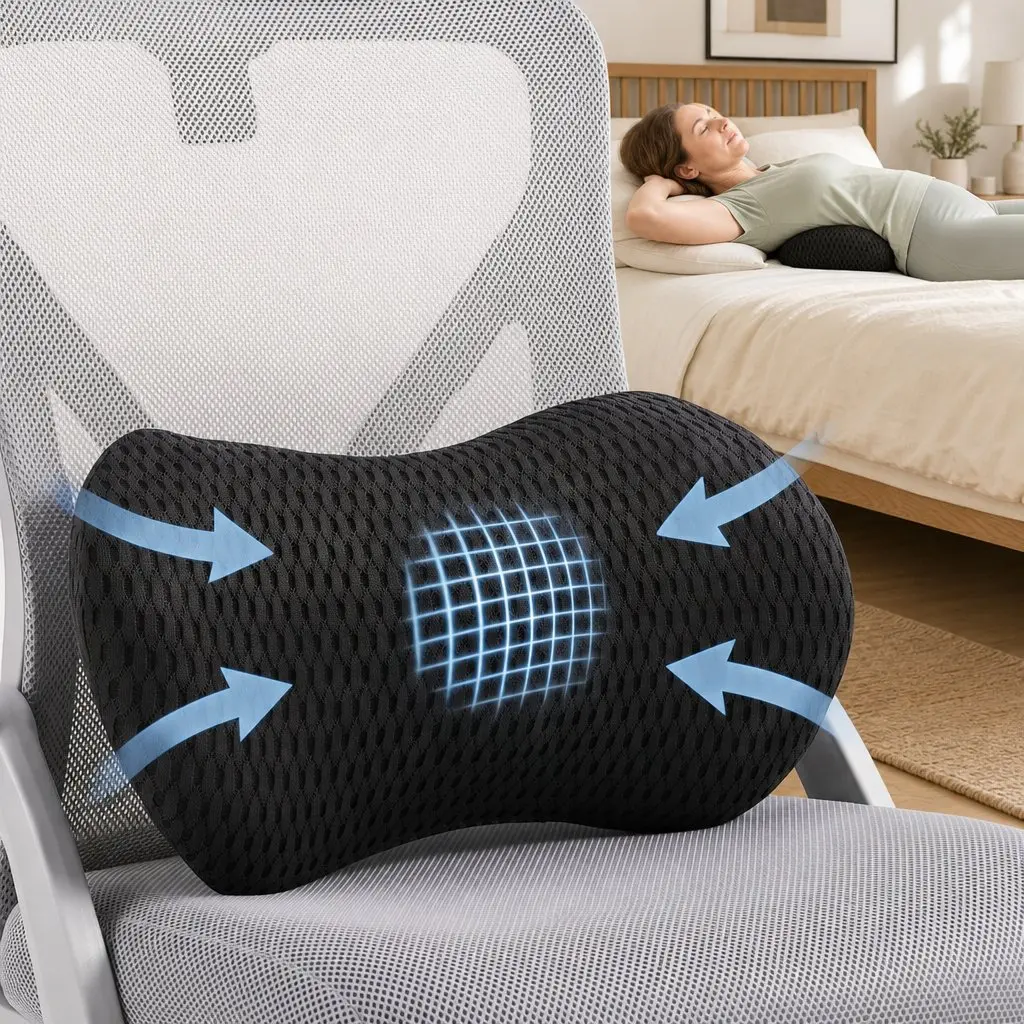 Lumbar Support Pillow Ergonomic Memory Foam Office Chair Car Seat Back Cushion