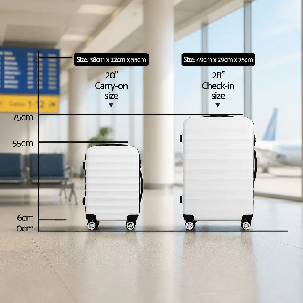 Hard Shell Luggage Set 2 Piece 20" 28" White Carry On Suitcase