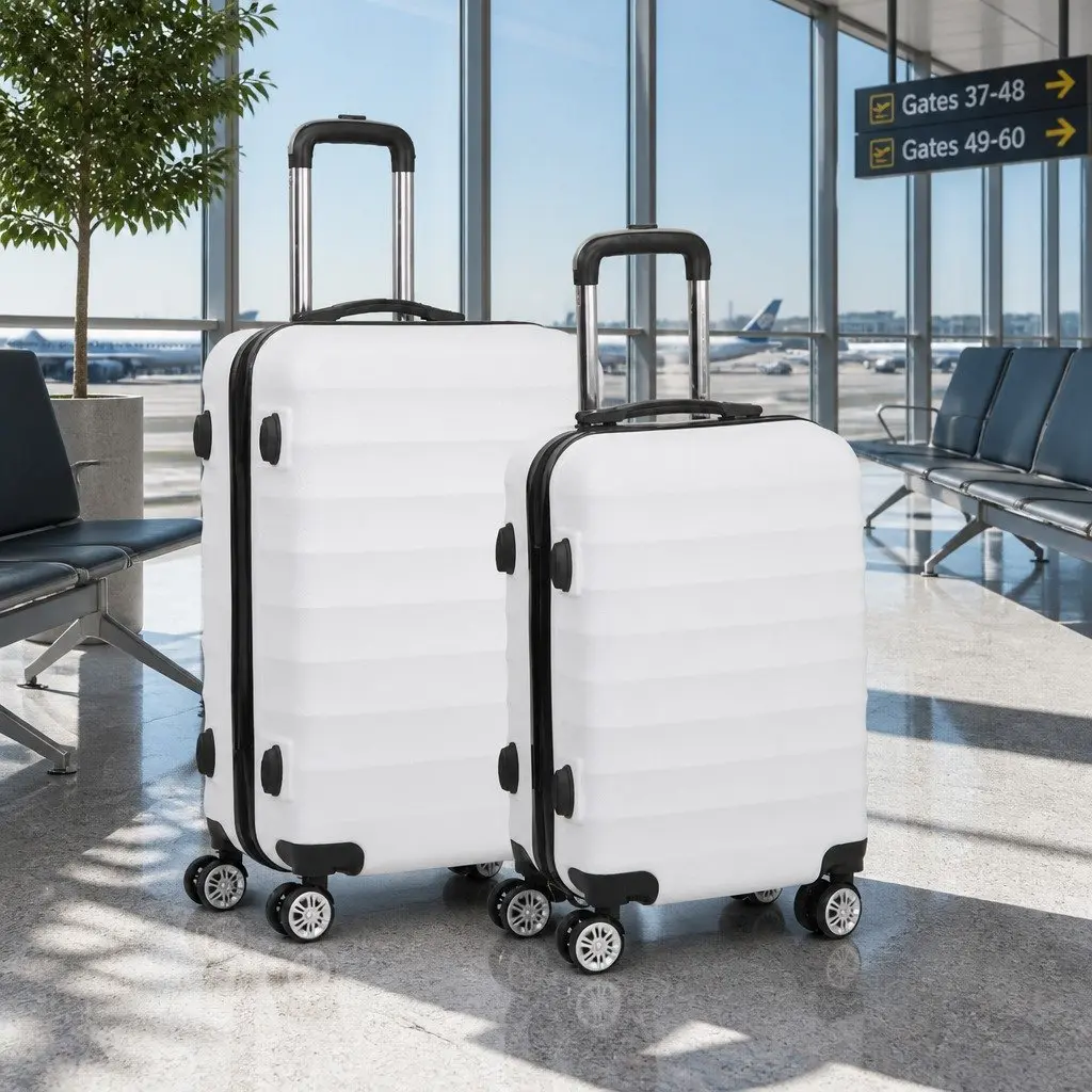 Hard Shell Luggage Set 2 Piece 20" 28" White Carry On Suitcase