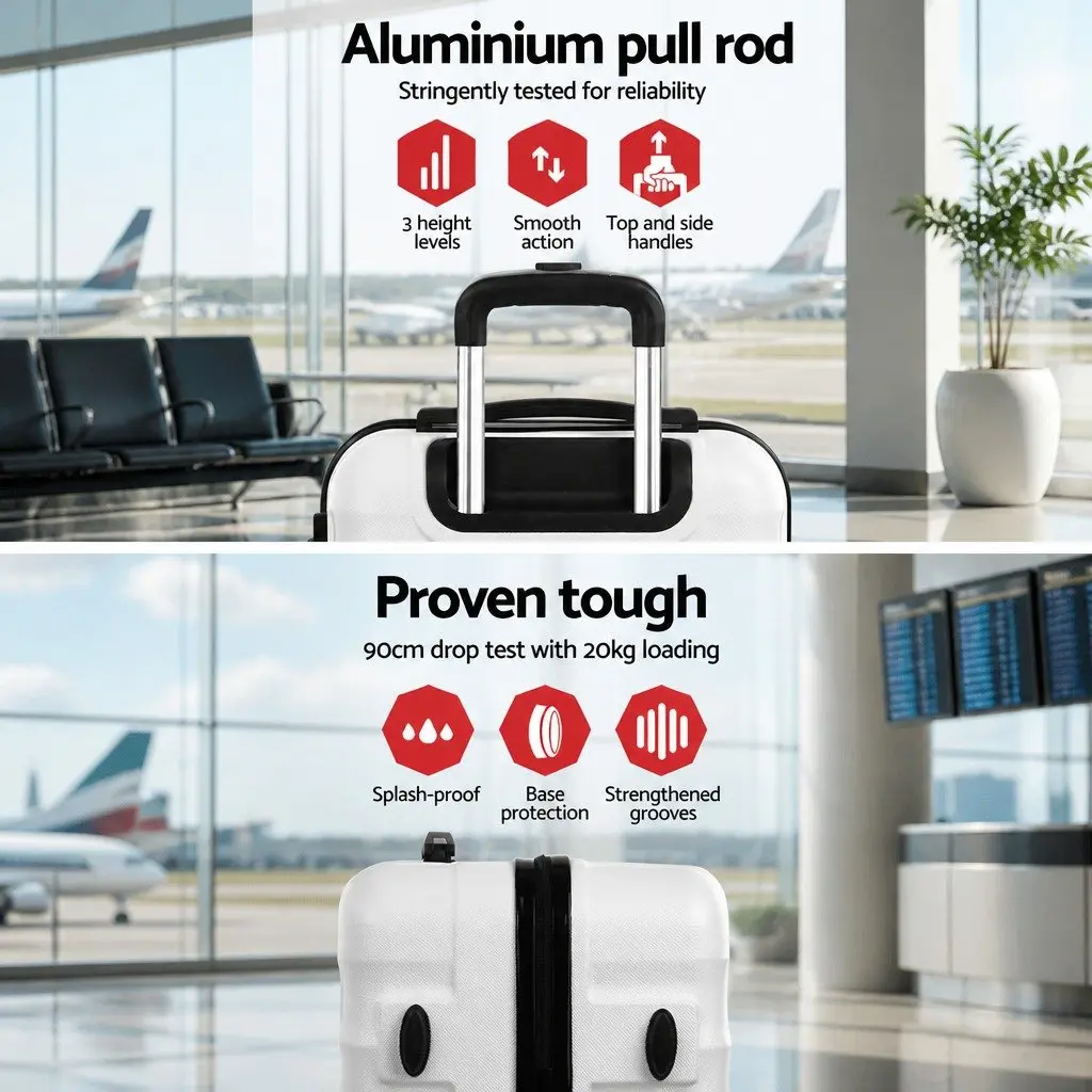 Hard Shell Luggage Set 2 Piece 20" 28" White Carry On Suitcase
