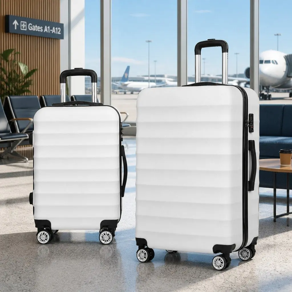 Hard Shell Luggage Set 2 Piece 20" 28" White Carry On Suitcase