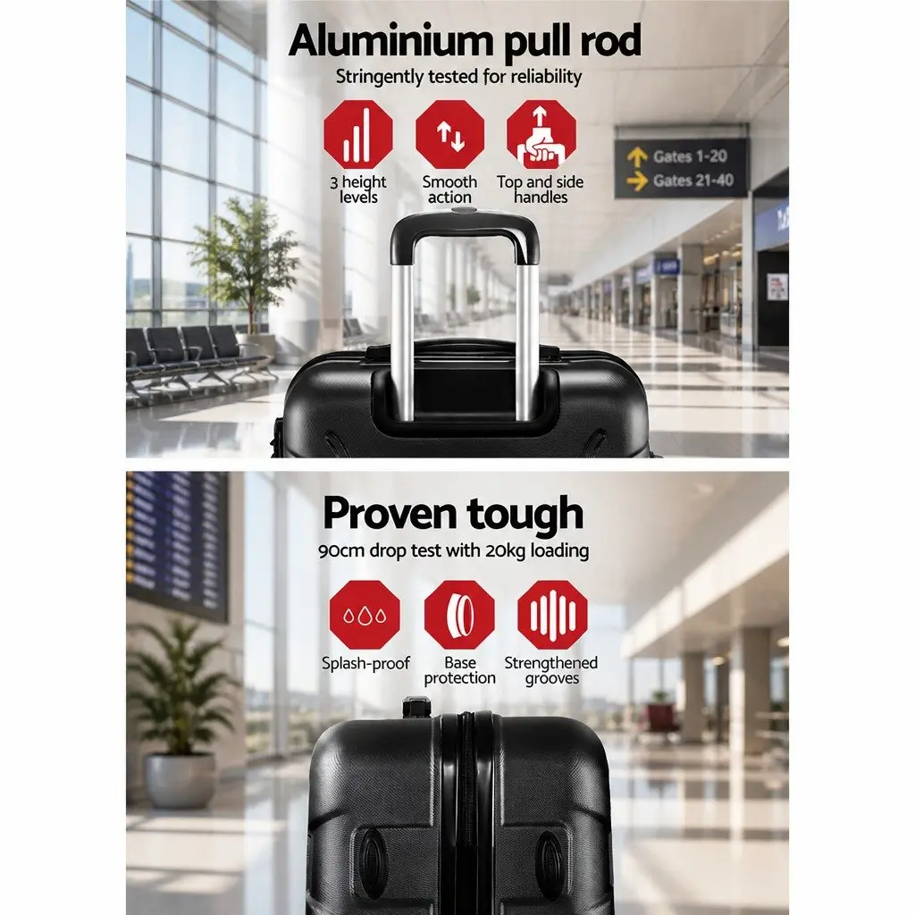 20 Inch Hard Shell Luggage Carry On Suitcase with Spinner Wheels Code Lock Black