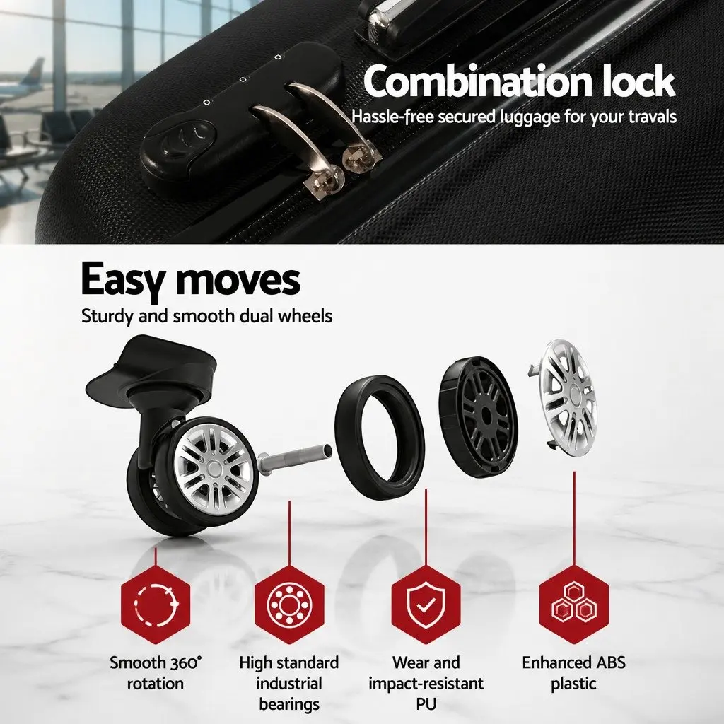 20 Inch Hard Shell Luggage Carry On Suitcase with Spinner Wheels Code Lock Black