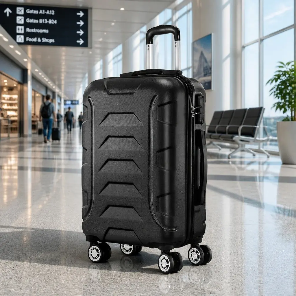 20 Inch Hard Shell Luggage Carry On Suitcase with Spinner Wheels Code Lock Black