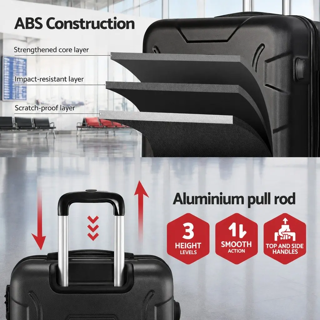 28 Inch Hard Shell Luggage ABS Black Carry On Travel Suitcase