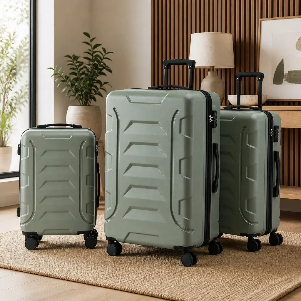 Luggage Suitcase Set 3pcs Trolley Case Hard Shell TSA Lock Travel Bag Grey Green
