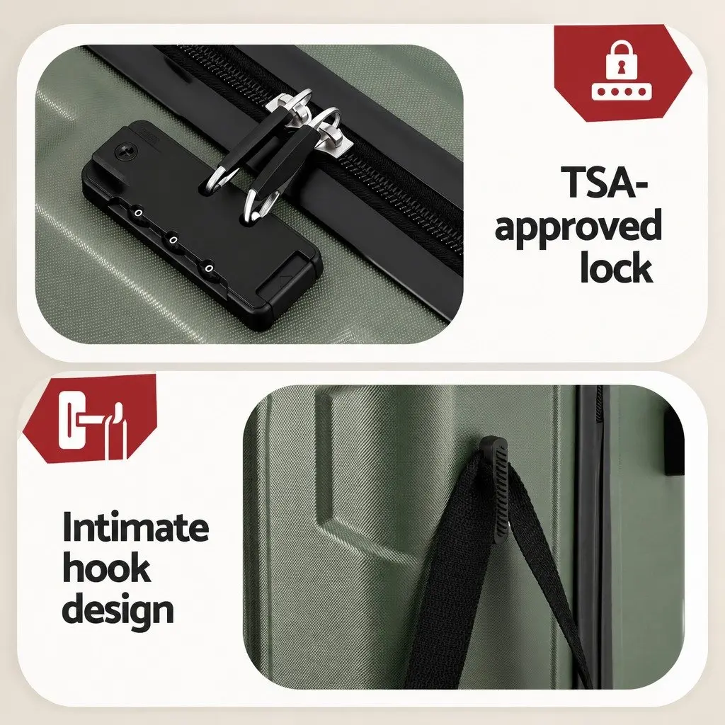 3 Piece Hard Shell Luggage Set Grey Green Lightweight Trolley Suitcases with TSA Lock