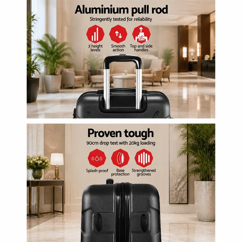 3 Piece Luggage Set Hard Shell 20 Inch 24 Inch 28 Inch Black