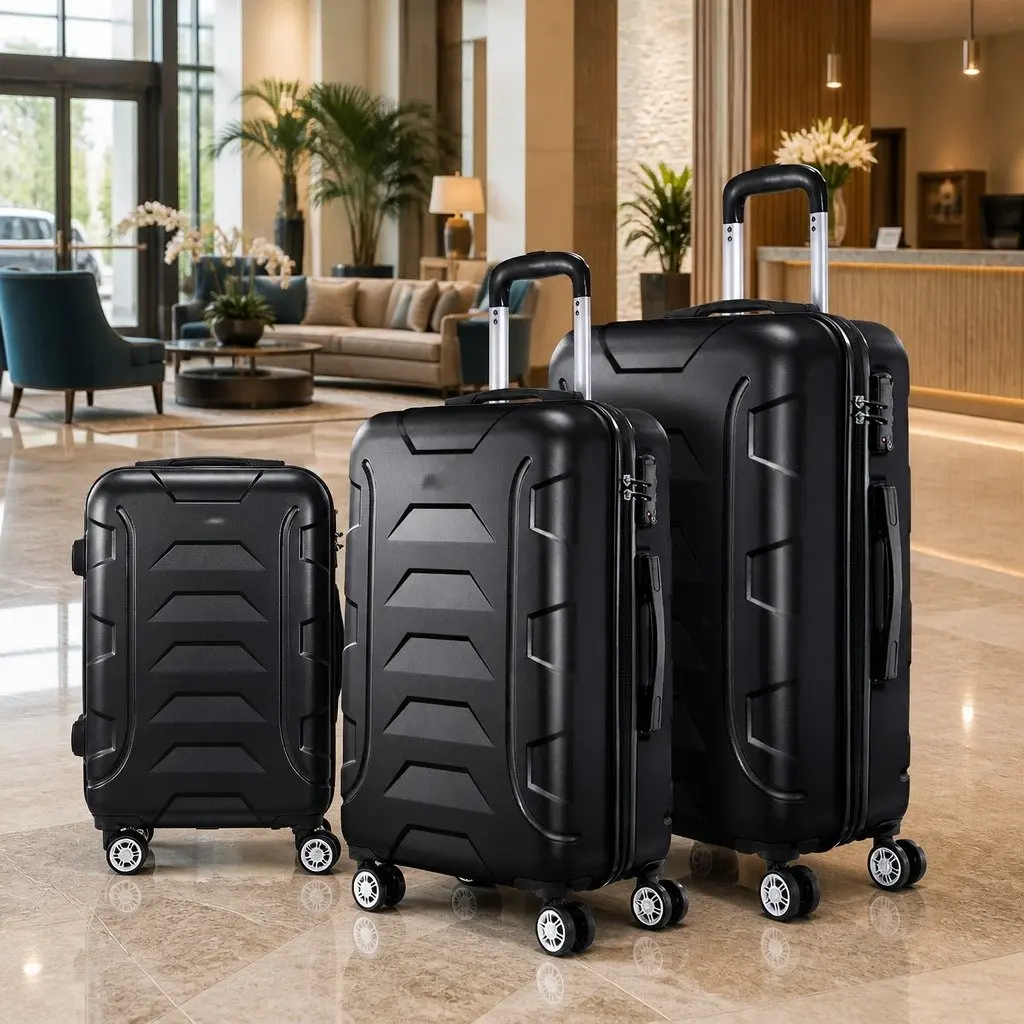 3 Piece Luggage Set Hard Shell 20 Inch 24 Inch 28 Inch Black
