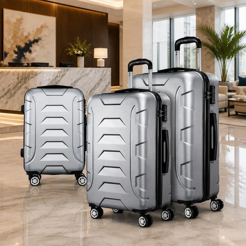 3 Piece Hard Shell Luggage Set 20 24 28 Inch Silver