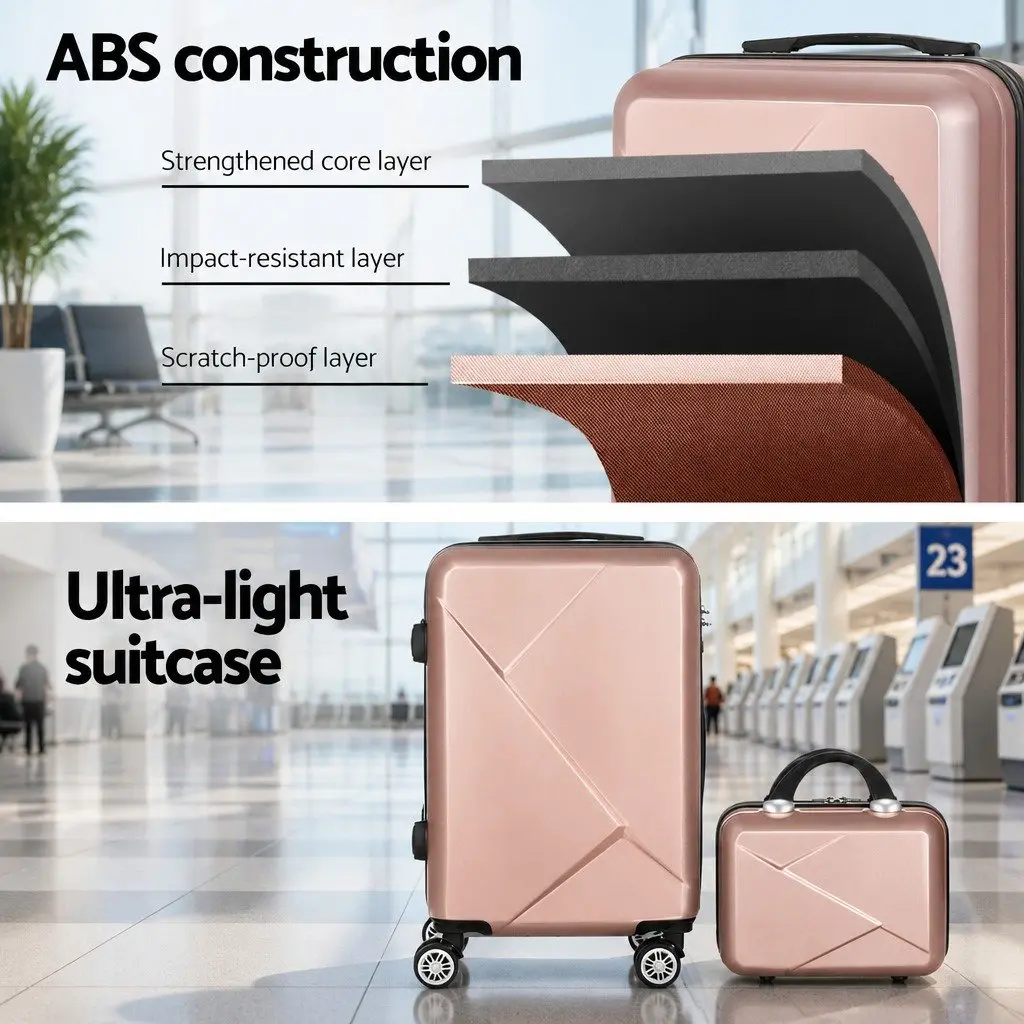 2 Piece Luggage Set Hard Shell 20 Inch and 12 Inch Rose Gold