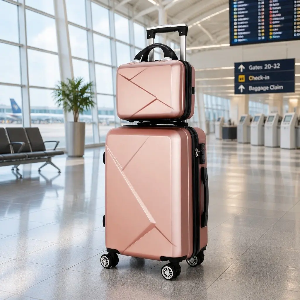 2 Piece Luggage Set Hard Shell 20 Inch and 12 Inch Rose Gold