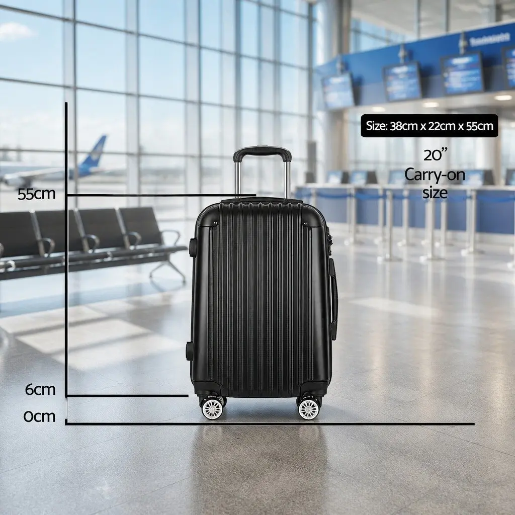 Hard Shell Suitcase 20 Inch Carry On ABS Black with Code Lock and Wheels