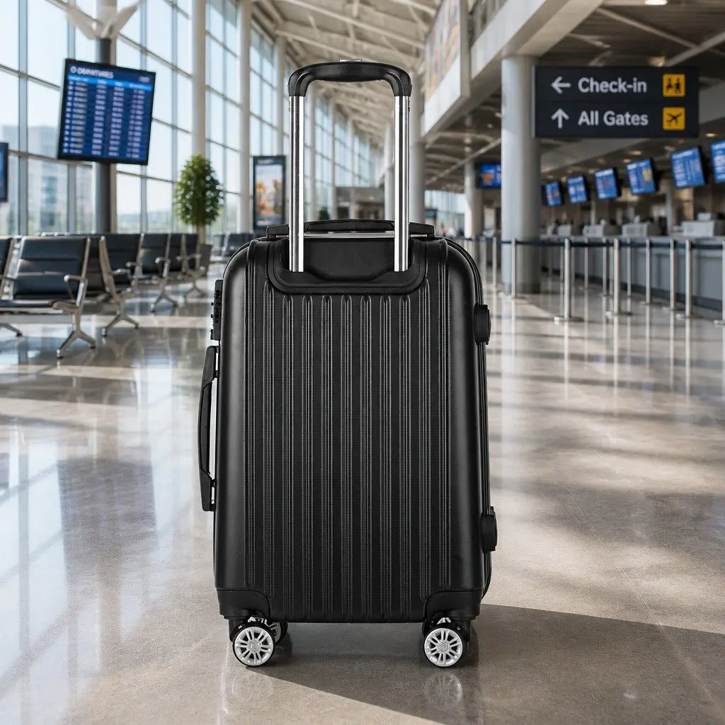 Hard Shell Suitcase 20 Inch Carry On ABS Black with Code Lock and Wheels