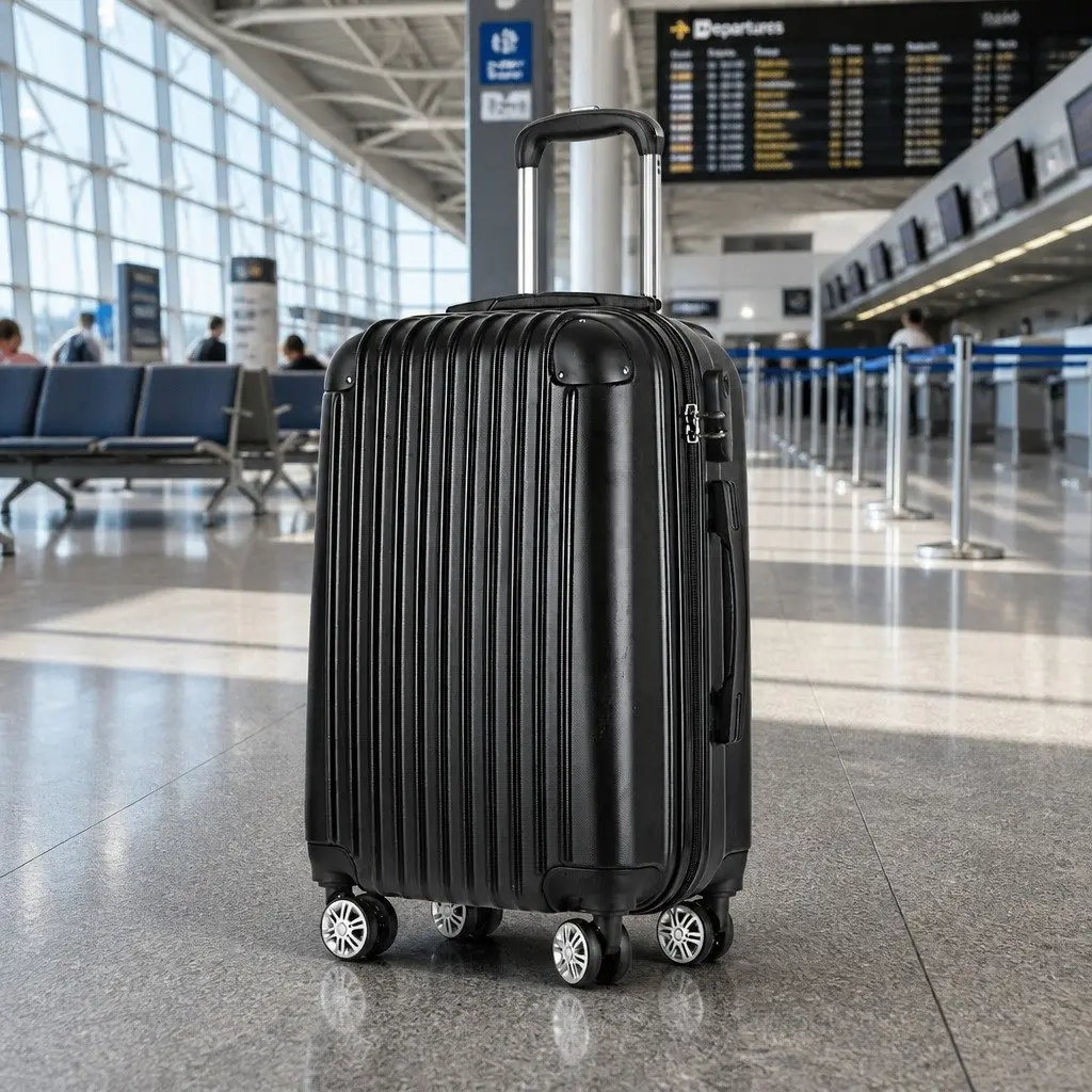 Hard Shell Suitcase 20 Inch Carry On ABS Black with Code Lock and Wheels