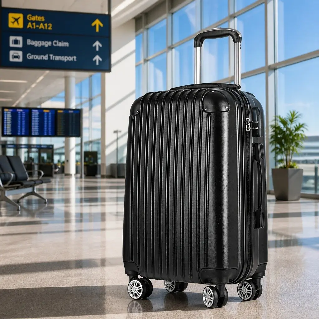 24 Inch Luggage Suitcase with TSA Lock Spinner Hard Shell Carry On Case Black