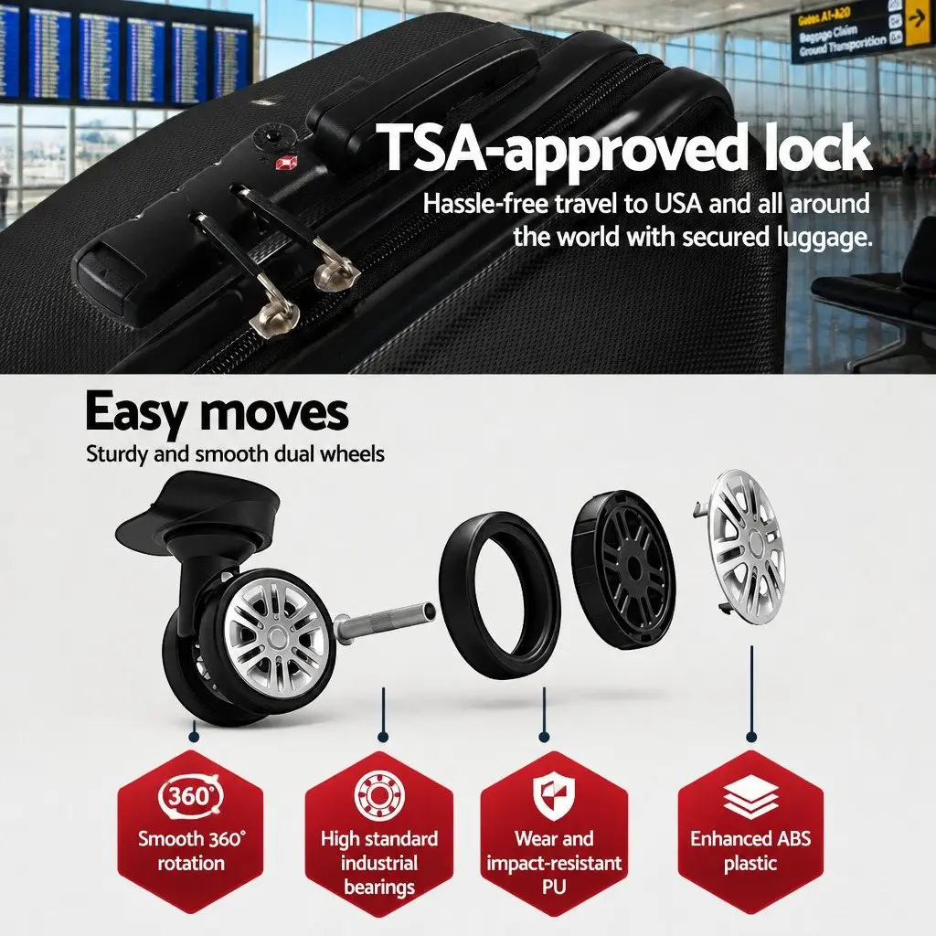 24 Inch Hard Shell Luggage Suitcase Black