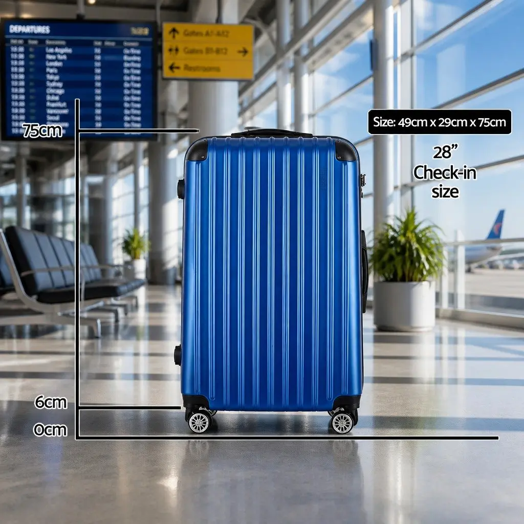 28 Inch Hard Shell Suitcase Blue with TSA Lock and Spinner Wheels