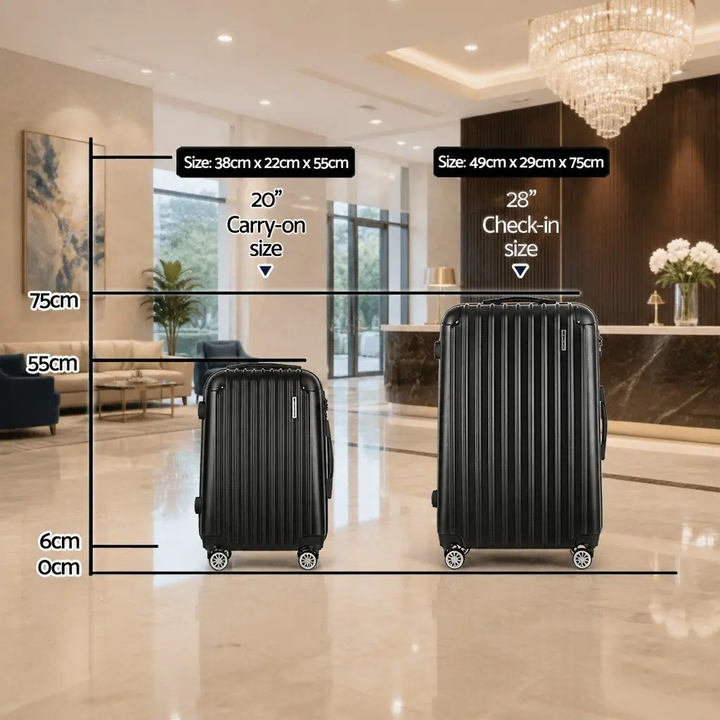 2 Piece Hard Shell Luggage Set 20in 28in Dark Grey